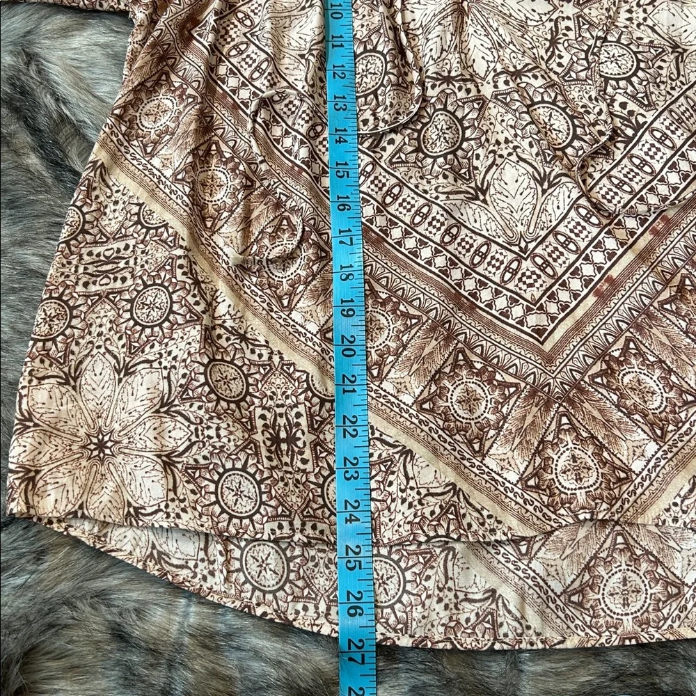 Free People Little Runaway Peasant Blouse Sand Combo Boho Neutral Brown Small